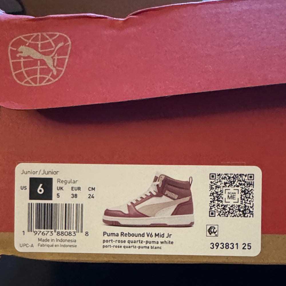 Puma Rebound V6 Mid Jr in Port Rose and White